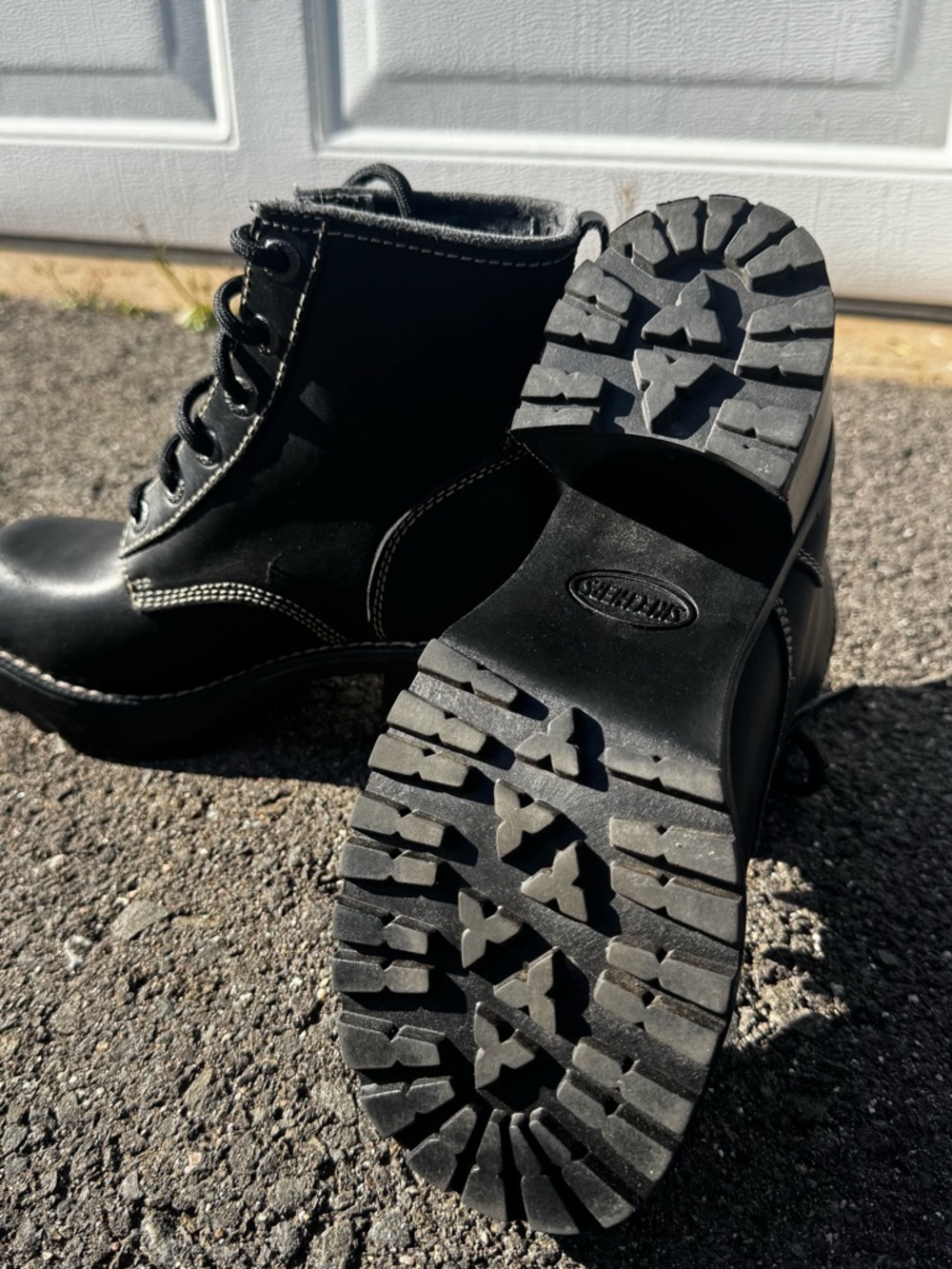 Vintage Leather Skechers Black Lace-Up Chunky Heel Ankle Boots US6/EU36 - Picture 4 of 7
